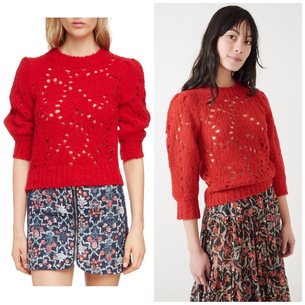 NWT Isabel Marant Etoile Red Sinead Pointelle Sweater Pullover